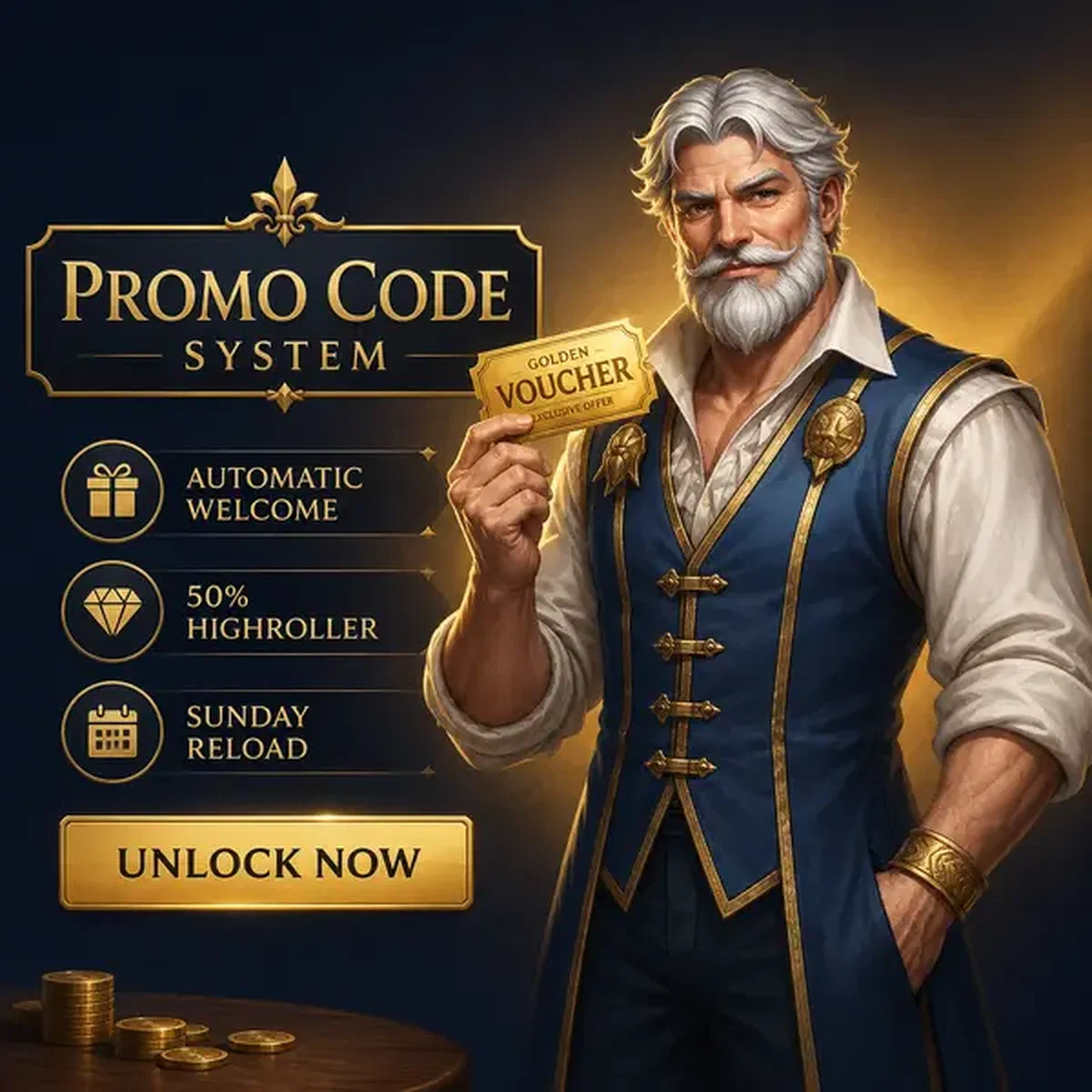 Golden promo code ticket held elegantly at Vipzino's exclusive reward vault
