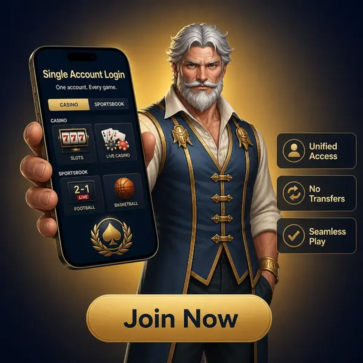 The Vault Patron displays Vipzino login on smartphone with unified casino and sports access
