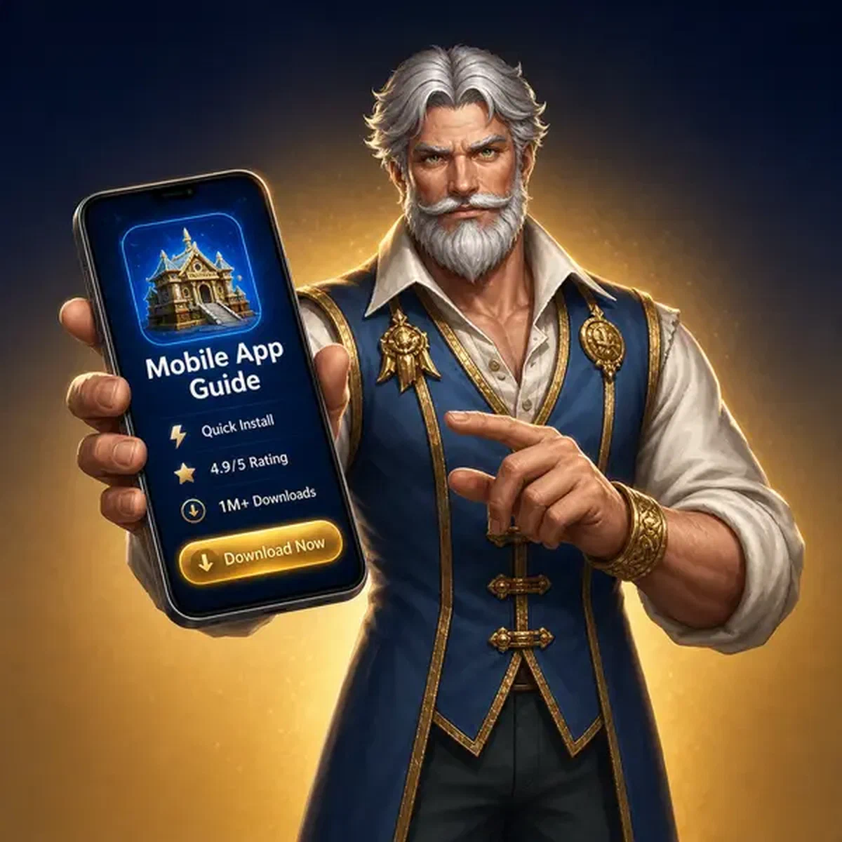 The Vault Patron exploring Vipzino mobile app download on his glowing smartphone screen
