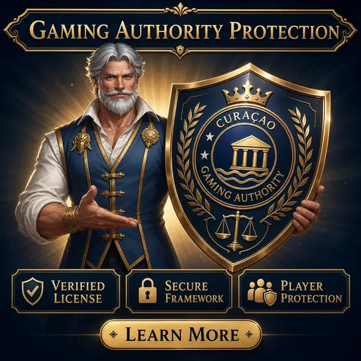 The Vault Patron presents Curaçao Gaming Authority shield to verify player protection standards