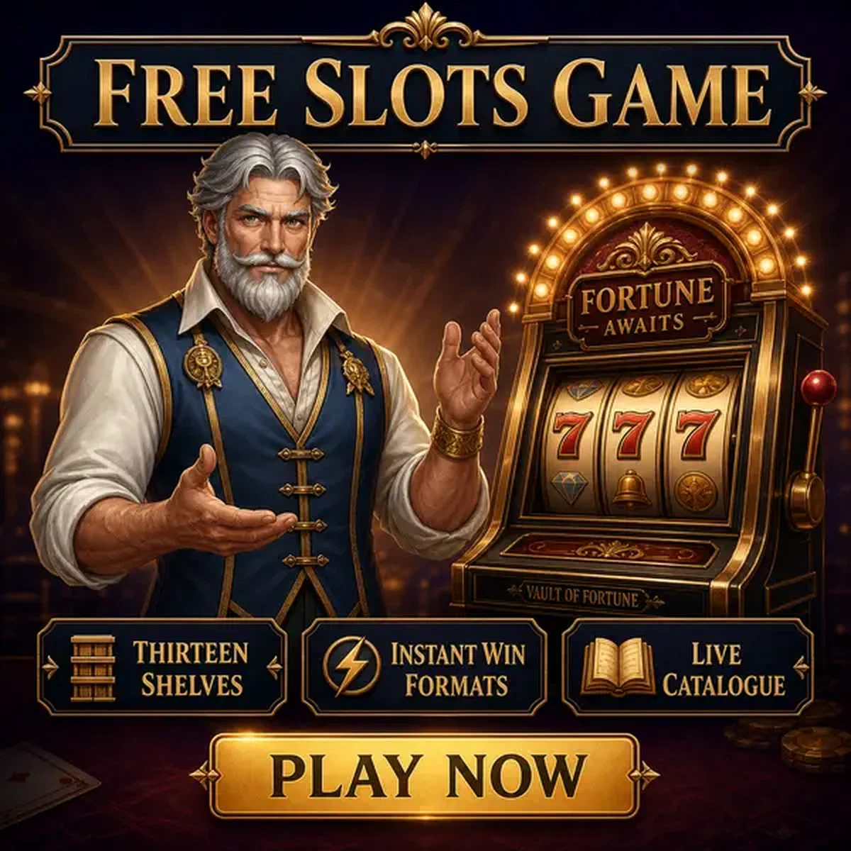 Player enjoying free slots beside glowing machine at Vipzino gaming floor