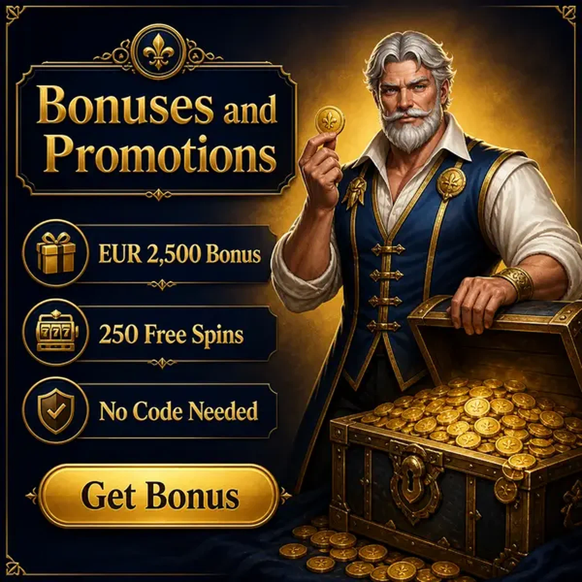 Vault Patron revealing Vipzino bonus treasures overflowing with golden coins